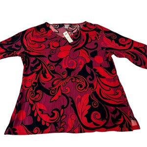 Chico's Red and Black Floral Swirl Blouse Plus Size 4 Brand New